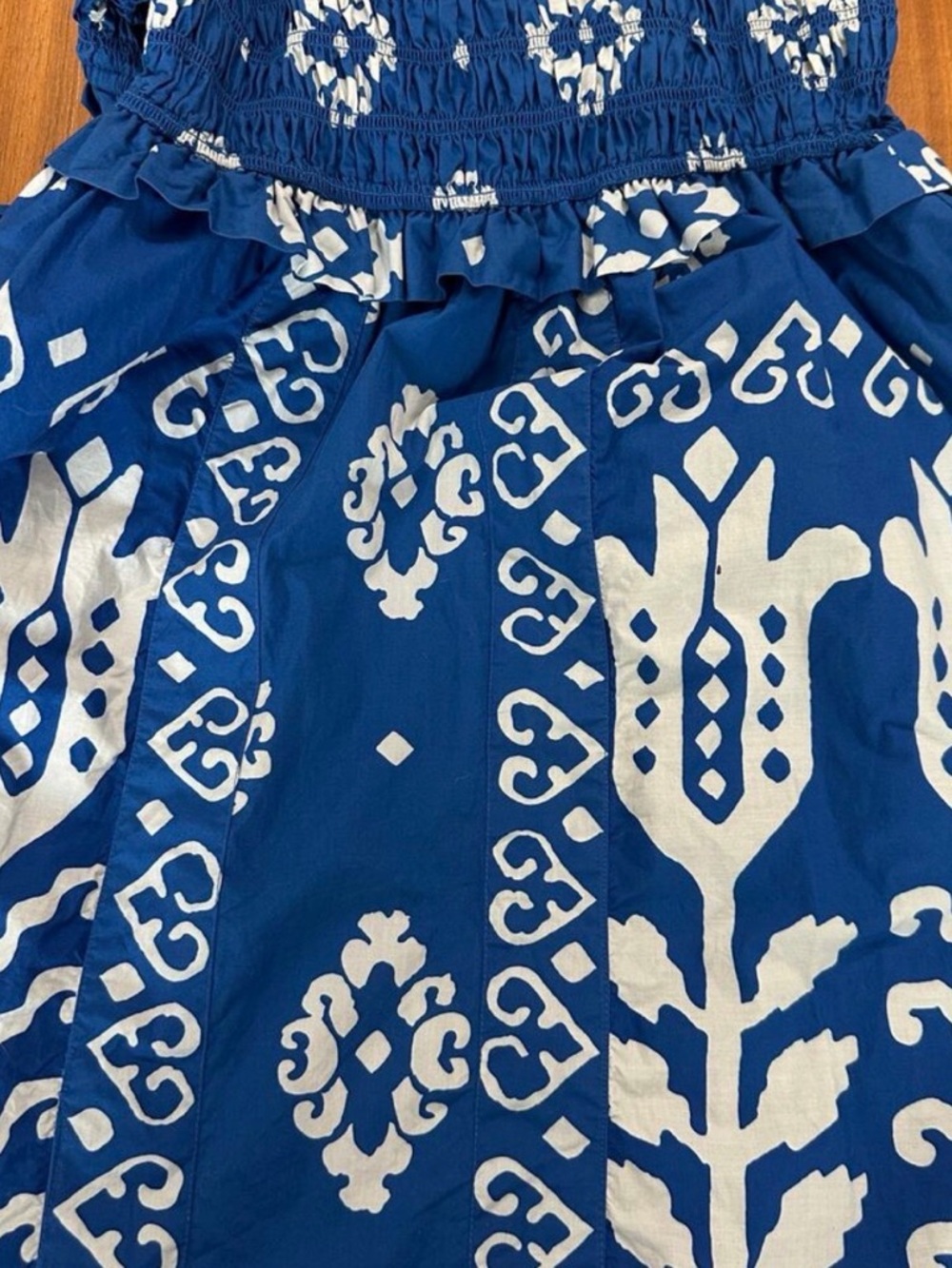 Sea NY Blue Cotton Sonia Print Smocked Coastal Midi Dress, Tropical Resort, XS - Picture 13 of 13